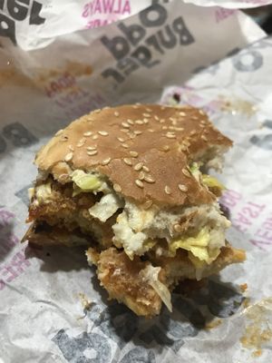 Buffalo ChickUn burger - yummy!  at Odd Burger in Windsor