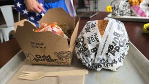 Greek fries and famous burger at Odd Burger in Windsor