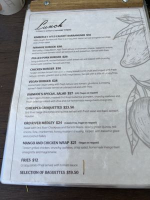 Lunch menu   at Ivanhoe Cafe in Kununurra