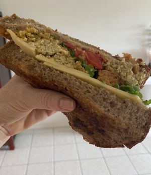 Vegan Falafel toastie ... absolutely freaking delicious  at NATORG Café in Clayfield
