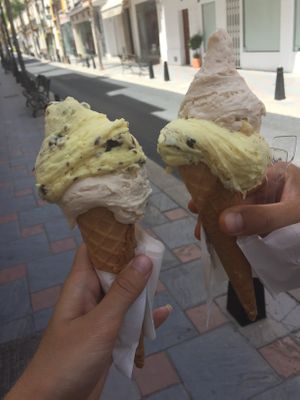 Vanilla with chocolate and hazelnut ice cream  at Gioelia Cremeria in Fuengirola