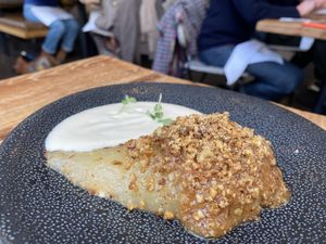 Vegan Poached pear with rosemary   at Tero in Brussels