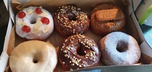 Cherry Bakewell, Salted Caramel, Nutella, Biscoff and Cinnamon Sugar at The Doughnut Family in Edinburgh