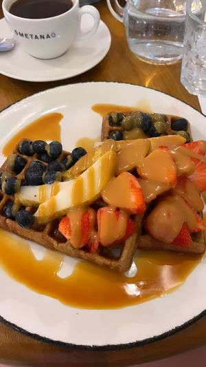 vegan spelt waffles  at SmetanaQ Cafe & Bistro in Prague