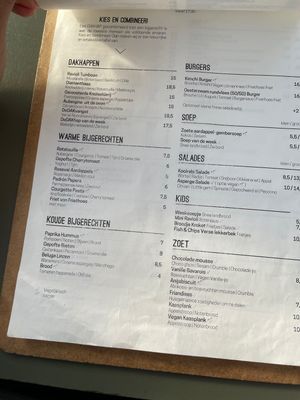 Menu at DeDAKKAS in Haarlem