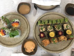 Maki set & vietnamese style green roll (raw) at Holy Carrot in London