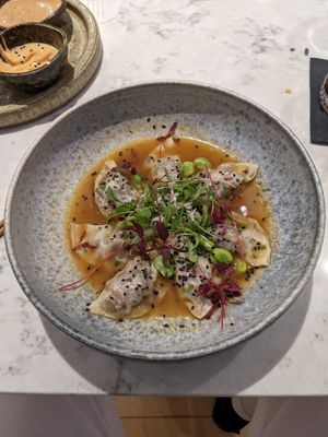 Steamed Asian dumplings at Holy Carrot in London