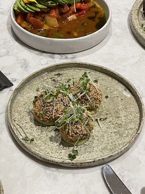 Purple potato croquette at Holy Carrot in London