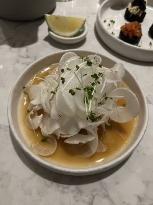 Radish & Mushroom carpaccio   at Holy Carrot in London