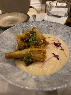 Smoky aubergine and crispy mushrooms   at Holy Carrot in London