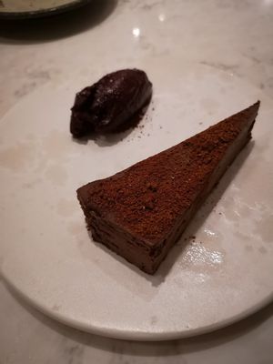 Choc tarte with purple carrot sorbet at Holy Carrot in London