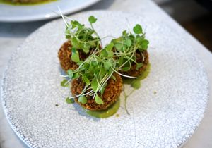 KENTISH PURPLE POTATO CROQUETTES at Holy Carrot in London