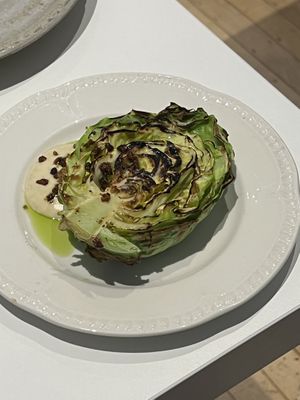 Charred cabbage  at Holy Carrot in London