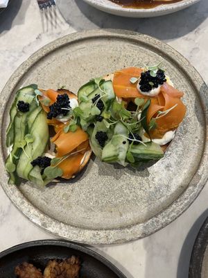 Smoked ‘salmon’ bagel   at Holy Carrot in London