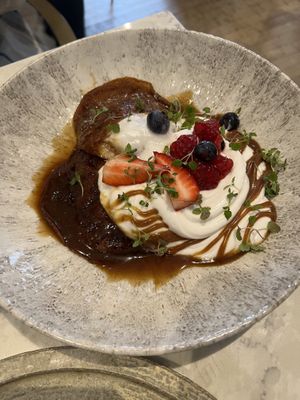 Apple and cinnamon pancakes   at Holy Carrot in London