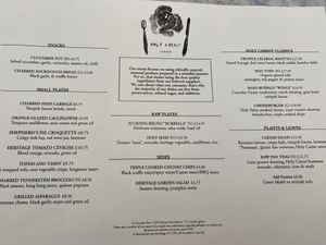 April 2023 menu  at Holy Carrot in London