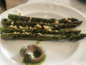 Grilled asparagus   at Holy Carrot in London