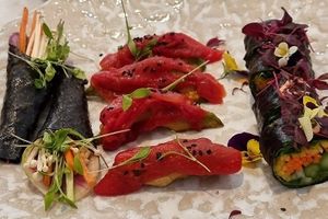 Full maki set made with various raw vegetables at Holy Carrot in London