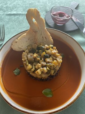 Vegan, gluten free Caponata  at Be Free in Olbia