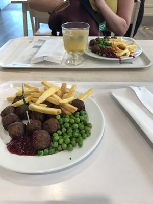 Vegan meatballs with fries and peas at IKEA in Vienna