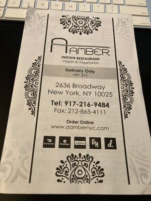 Takeout menu as of Jan. 2021 at Manhattan Valley in New York City