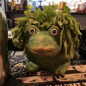 Frogs everywhere :) at Kermeet Bar קרמיט בר in Ramat Gan