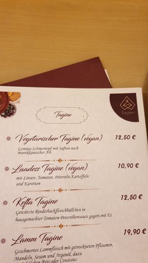 Speisekarte at Tagine in Giessen