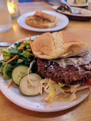 Update: Visited in July 2023 and found several vegan items. Pictured is their burger with vegan cheese spread! at Rocking V Cafe in Kanab