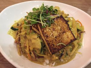 Chana masala (vegan) - Ask for non-grilled tofu! at Rocking V Cafe in Kanab