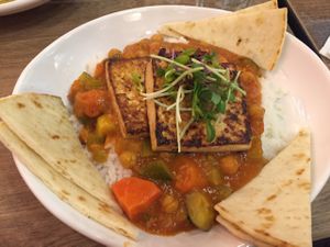 Chana masala (vegan) - Ask for non-grilled tofu! at Rocking V Cafe in Kanab