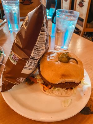 Vegan burgerr  at Rocking V Cafe in Kanab