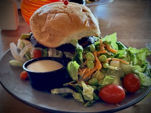 Shroom Burgerr  at Rocking V Cafe in Kanab