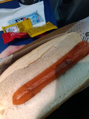 Dry bun and vegan hotdog, mustard ketchup and HP sauce sachets Included at Hanley's Cornish Pasties in Dublin