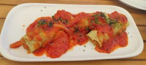 Canelones de verduras con pesto de tomate at Xiringuito Oblikue in Vilassar De Mar
