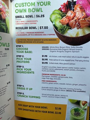 Menu at RainBowl in Roanoke