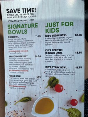 Menu at RainBowl in Roanoke