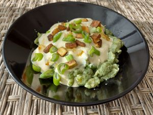 Slovak's spinach vegan dumplings at Mantra in Prievidza