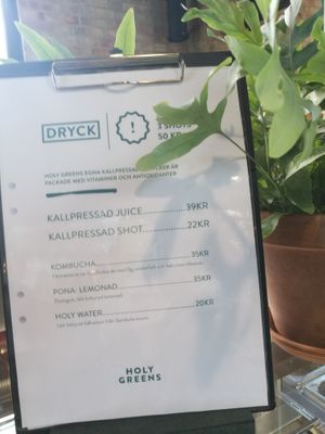 Drinks Menu at Holy Greens in Malmo