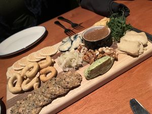 Four different cheeses including spirulina.  Pickled fennel.  Amazing    at The Cellar in Corning