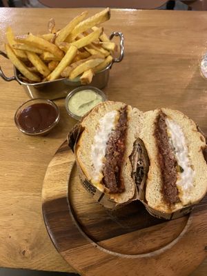 Le cheese + frites natures (the mint mayo is amazing!)  at Les Tontons Veg in Paris