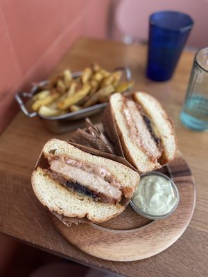 Weon with french fries  at Les Tontons Veg in Paris