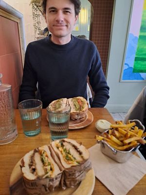 The special burger with aubergine confit was amazing! at Les Tontons Veg in Paris