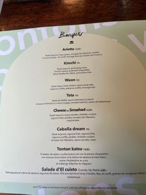 Menu at Les Tontons Veg in Paris