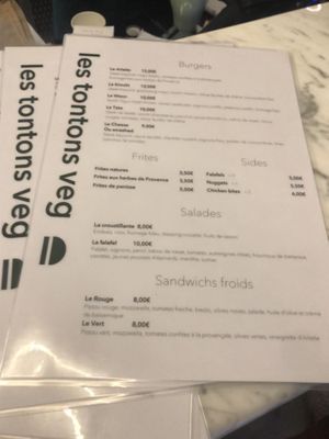 Carte at Les Tontons Veg in Paris