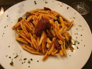 Pasta with dried tomatoes and olives at Maga Magò in Jesolo