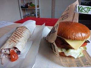 Soy ball wrap and portobello burger at KasTe in Salacgriva