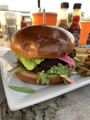Vegan burger and friess  at Raven Cafe in Prescott