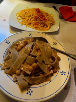 cicere e tria (chickpeas with pasta) and spaghetti con pomodorini at Osteria Le Volte  in Lecce