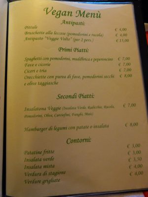 vegan menu at Osteria Le Volte  in Lecce