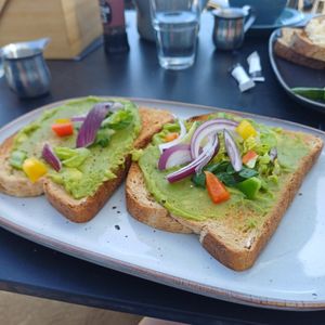 Avo on toast breakfast at Saltwater Cafe Bar in Scarborough
